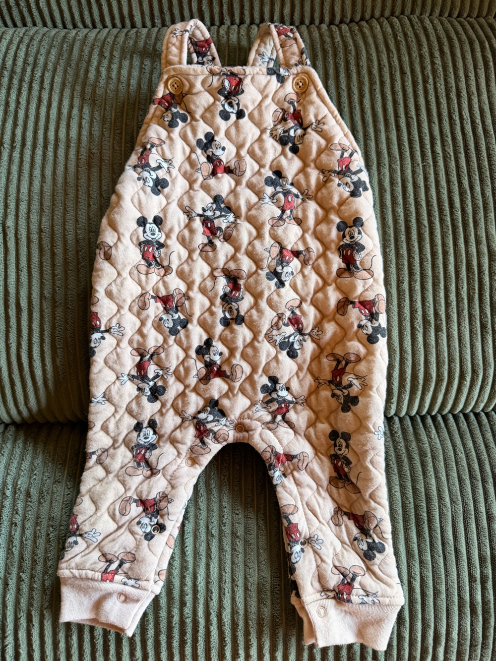 Mickey Mouse Quilted Baby Overalls - Beige 12m